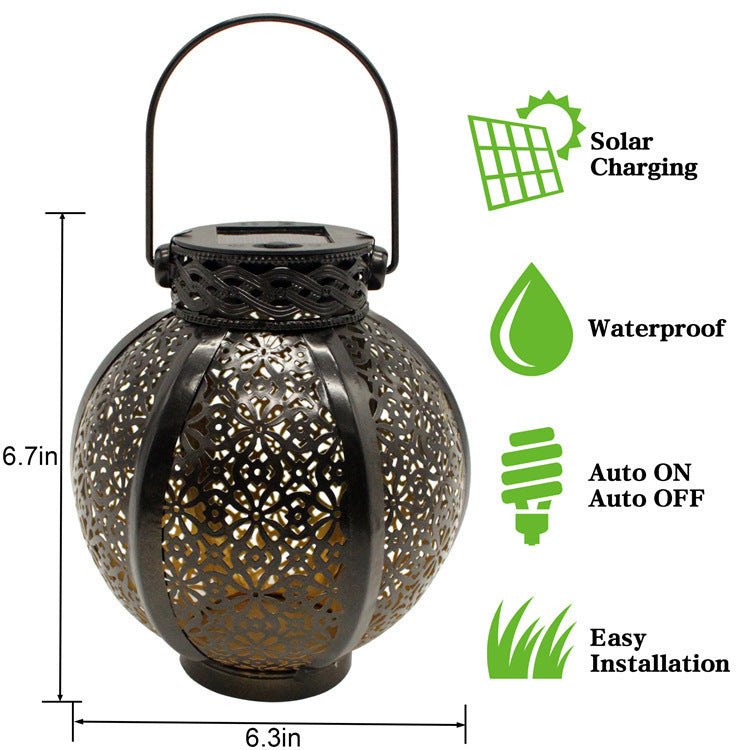 Cross-Border E-Commerce New Solar Wrought Iron Hanging Lamp Outdoor Garden Lamp Waterproof Villa Decoration Chandelier Landscape Lantern - One Red Hill