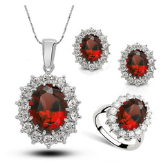 Crystal Jewelry Bridal Necklace Earrings Ring Jewelry Set - One Red Hill