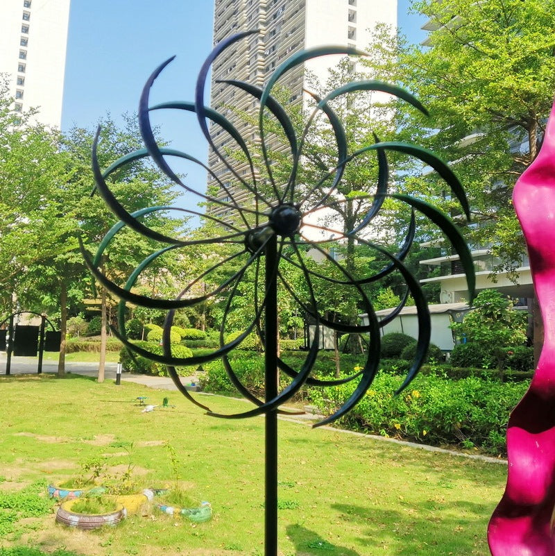 Outdoor Garden Crafts Double-layer Rotating Plug-in Iron Windmill - One Red Hill