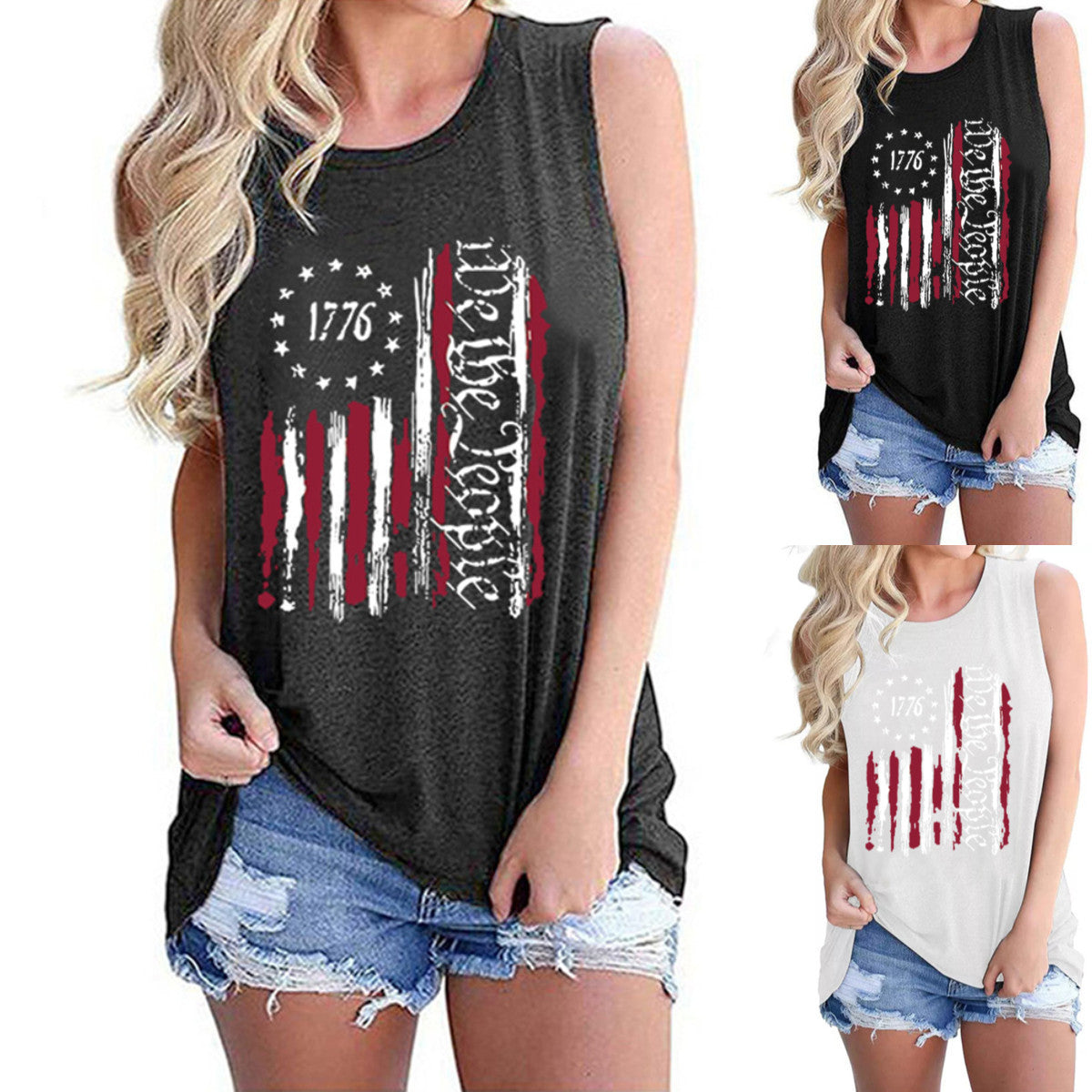 Women's Independence Day Round Neck Sleeveless Vest T-shirt