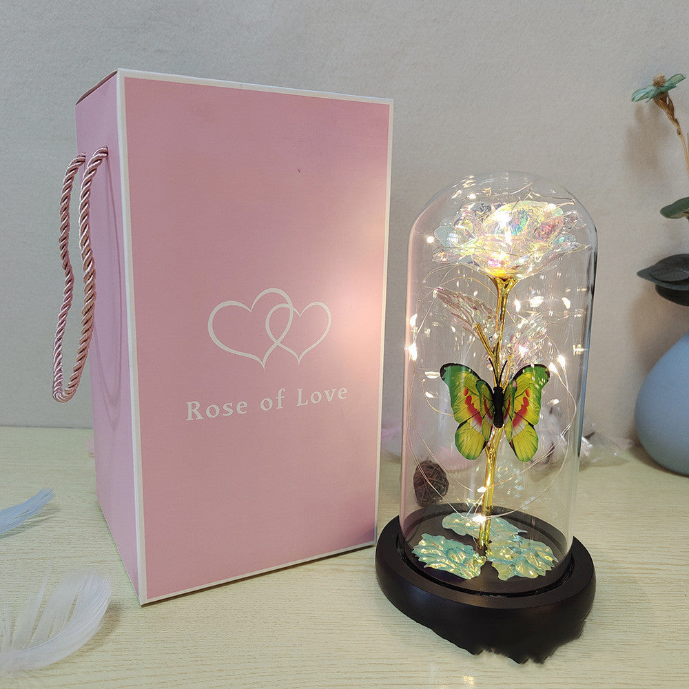 Valentine's Day Gift Eternal Rose LED Light Foil Flower In Glass Cover Mothers Day Wedding Favors Bridesmaid Gift - One Red Hill