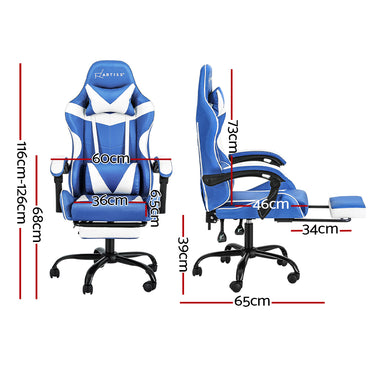 Artiss Gaming Office Chair Executive Computer Leather Chairs Footrest Blue White - One Red Hill