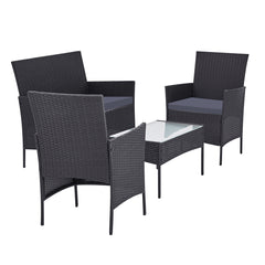 Gardeon 4 Seater Outdoor Sofa Set with Storage Cover Wicker Table Chair Dark Grey