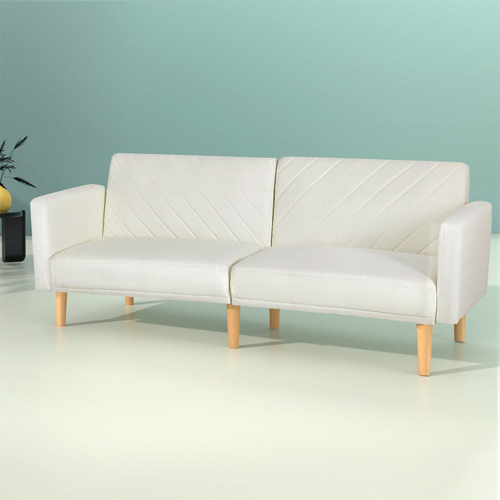 Artiss Sofa Bed 3 Seater Tilted Faux Linen Beige - One Red Hill