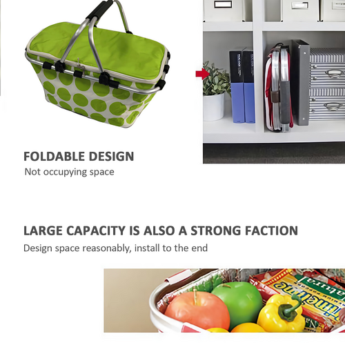 Large Folding Picnic Bag Basket Hamper Camping Hiking Insulated Lunch Cooler Bag - One Red Hill