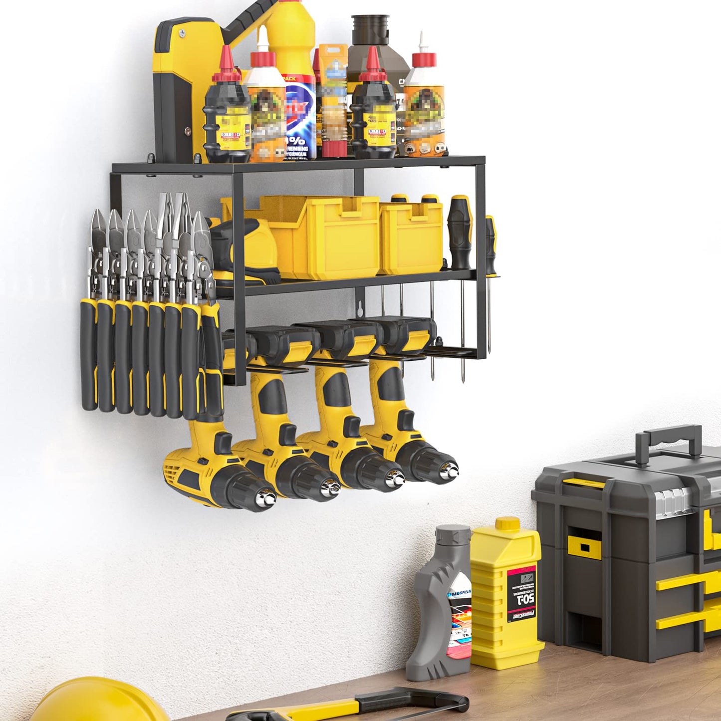 40cm Power Tool Organizer 4 Layers Garage Tool Storage Rack Workshop Tool Shelf Drill Pliers Hammer Rack - One Red Hill