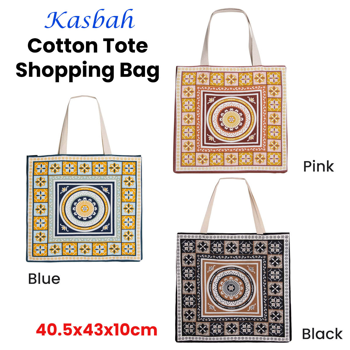J Elliot Home Kasbah Cotton Tote Shopping Bag 40.5x43x10cm Black - One Red Hill