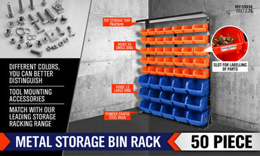50-Piece Bin Wall Mounted Parts and Tool Storage Rack Organizer Rack for Workshop Tools