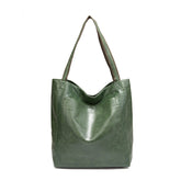 Vintage PU Leather Tote Bag - Stylish and Spacious Everyday Shoulder Bag (Green)