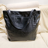 Vintage PU Leather Tote Bag - Stylish and Spacious Everyday Shoulder Bag (Black)