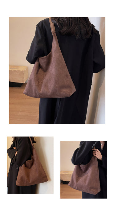 Minimalist Faux Suede Tote Bags - Soft Large Capacity Handbags for Everyday Use ( Coffee ) - One Red Hill
