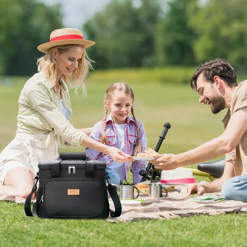 Black Large Capacity Picnic Bag - Waterproof PEVA Insulated Cooler Bag, Outdoor, Car Use, and Shoulder Crossbody Thermo Bag - One Red Hill