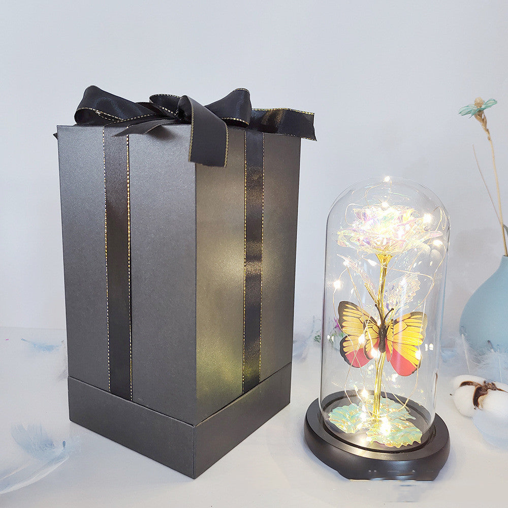 Valentine's Day Gift Eternal Rose LED Light Foil Flower In Glass Cover Mothers Day Wedding Favors Bridesmaid Gift - One Red Hill