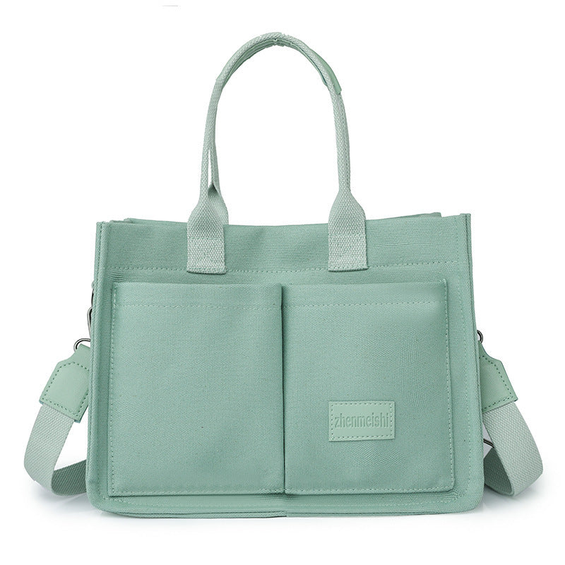 Casual Daily Canvas Tote Shoulder Bags Women Mommy Bag Large Capacity Messenger Multi Pocket Crossbody Chic Reusable Hand Bag - One Red Hill