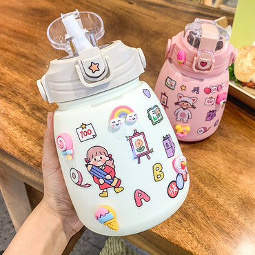 Net Red Pot-bellied Vacuum Flask Stainless Steel Cartoon Straw