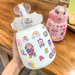 Net Red Pot-bellied Vacuum Flask Stainless Steel Cartoon Straw