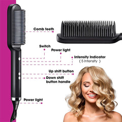 New 2 In 1 Hair Straightener Hot Comb Negative Ion Curling Tong Dual-purpose Electric Hair Brush - One Red Hill