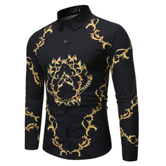 New Mens Long Sleeve Shirts Slim Fit Casual Shirt For Men Flower Shirt - One Red Hill