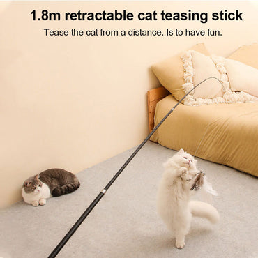Pet Toy Cat teasing Stick Extendable 180cm Rod Feather Replacement Head Adjustable Extendable Fishing Toy Rod & Feather-Rope SOLD SEPARATELY