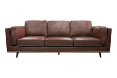 3 Seater Faux Sofa Brown Lounge Set for Living Room Couch with Wooden Frame