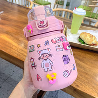 Net Red Pot-bellied Vacuum Flask Stainless Steel Cartoon Straw