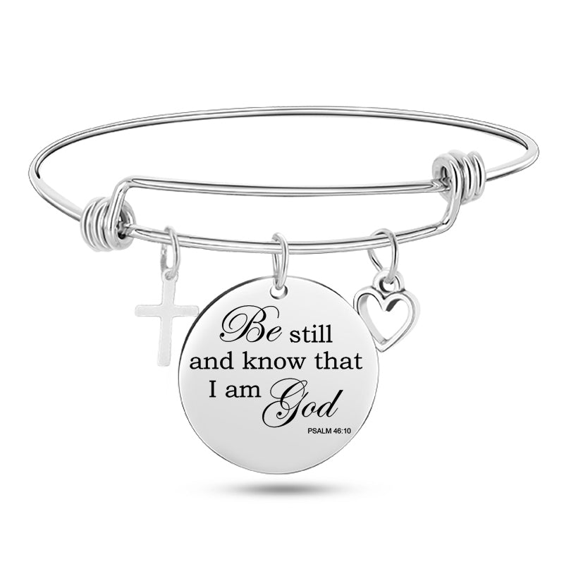 Jesus Christian Bible Scripture Stainless Steel Bangle Bracelet - One Red Hill