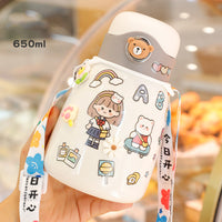 Net Red Pot-bellied Vacuum Flask Stainless Steel Cartoon Straw