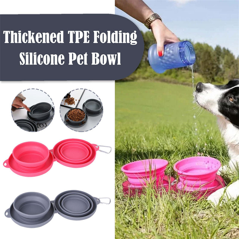 Rubber Foldable Double Bowl Pet Feeding Bowl Pets Supplies Dog Cat Bowls - One Red Hill