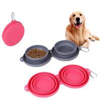 Rubber Foldable Double Bowl Pet Feeding Bowl Pets Supplies Dog Cat Bowls - One Red Hill