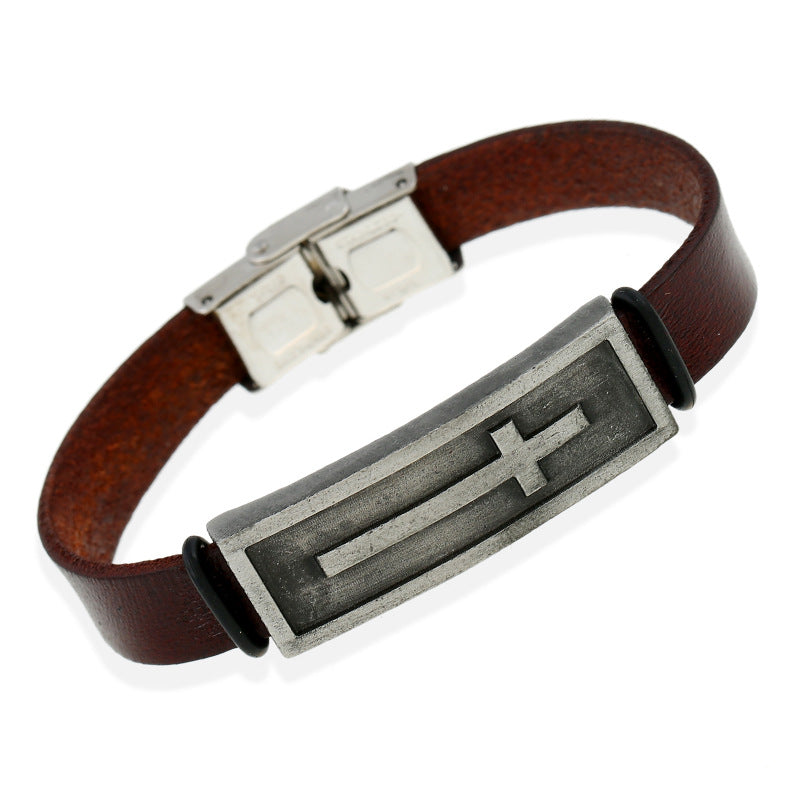 Cross Christian Belt Cowhide Bracelet - One Red Hill
