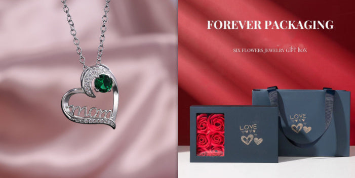 MOM Heart Claw Necklace with Zircon - One Red Hill