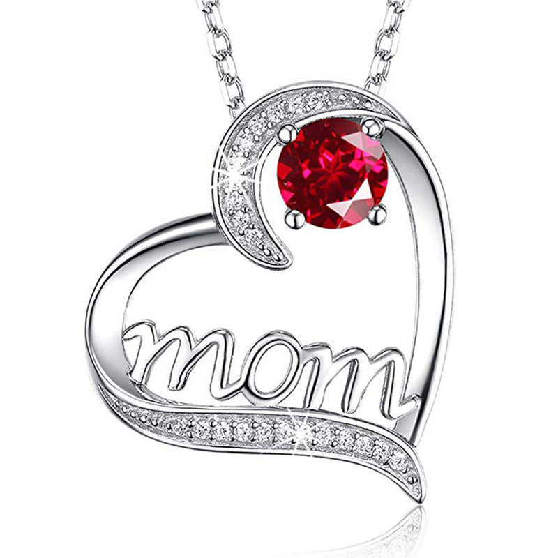 MOM Heart Claw Necklace with Zircon - One Red Hill