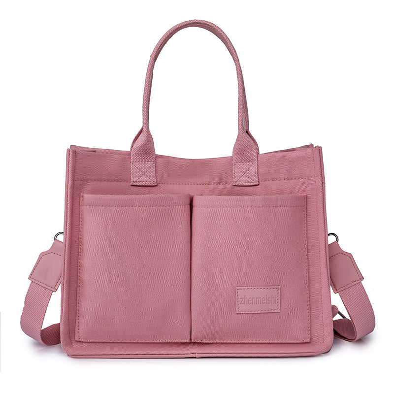 Casual Daily Canvas Tote Shoulder Bags Women Mommy Bag Large Capacity Messenger Multi Pocket Crossbody Chic Reusable Hand Bag - One Red Hill