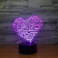Creative 3D Graffiti Love Smart Remote Control Night Light - One Red Hill