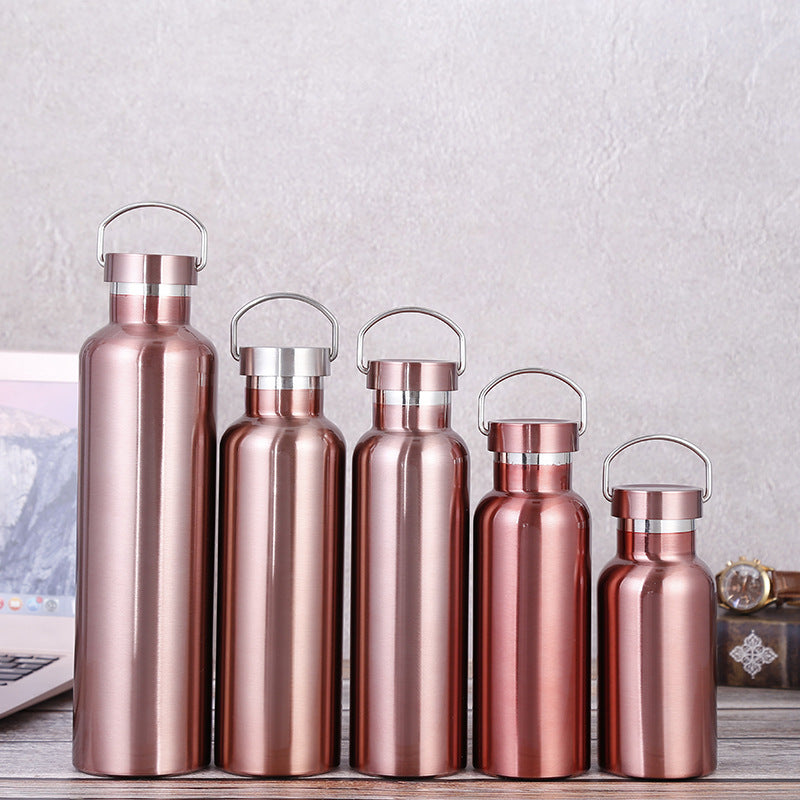 Large-capacity Sports Bottle With All-steel Lid 304 Rose Gold Stainless Steel Vacuum Flask