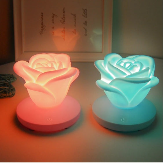 4 Colors Romantic Rose-shape Three Lighting Level Dimming Touch Night Light Valentine's Day Night Light - One Red Hill