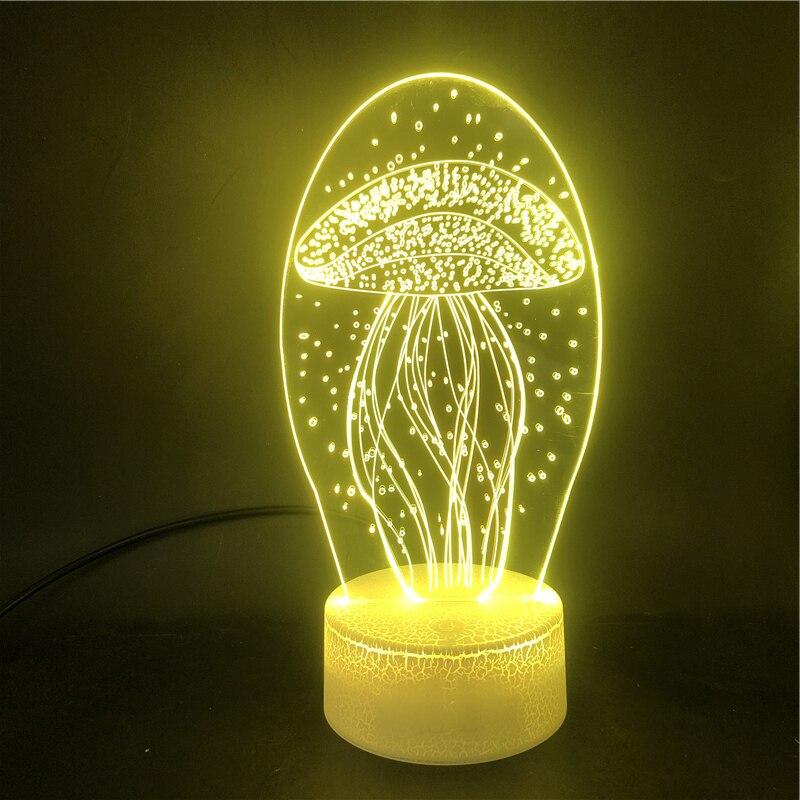 New jellyfish 3D night light remote control 3D light colorful touch led visual light gift atmosphere 3D table light - One Red Hill