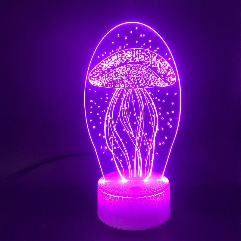 New jellyfish 3D night light remote control 3D light colorful touch led visual light gift atmosphere 3D table light - One Red Hill