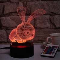 Little Rabbit USB Colorful Touch Remote Control 3D Night Light - One Red Hill