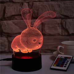 Little Rabbit USB Colorful Touch Remote Control 3D Night Light - One Red Hill