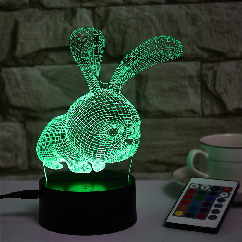 Little Rabbit USB Colorful Touch Remote Control 3D Night Light - One Red Hill