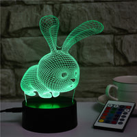 Little Rabbit USB Colorful Touch Remote Control 3D Night Light - One Red Hill