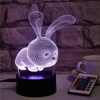 Little Rabbit USB Colorful Touch Remote Control 3D Night Light - One Red Hill