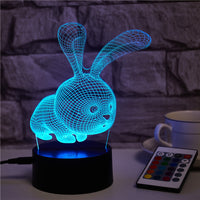 Little Rabbit USB Colorful Touch Remote Control 3D Night Light - One Red Hill