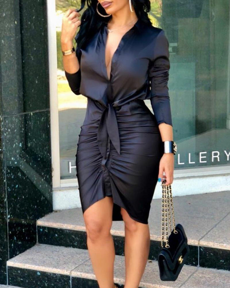 solid color long sleeve midishirt party dress