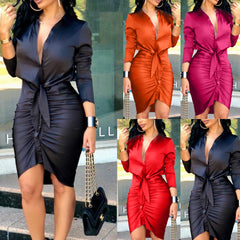 solid color long sleeve midishirt party dress