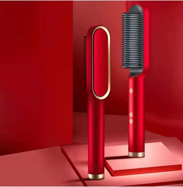 New 2 In 1 Hair Straightener Hot Comb Negative Ion Curling Tong Dual-purpose Electric Hair Brush - One Red Hill