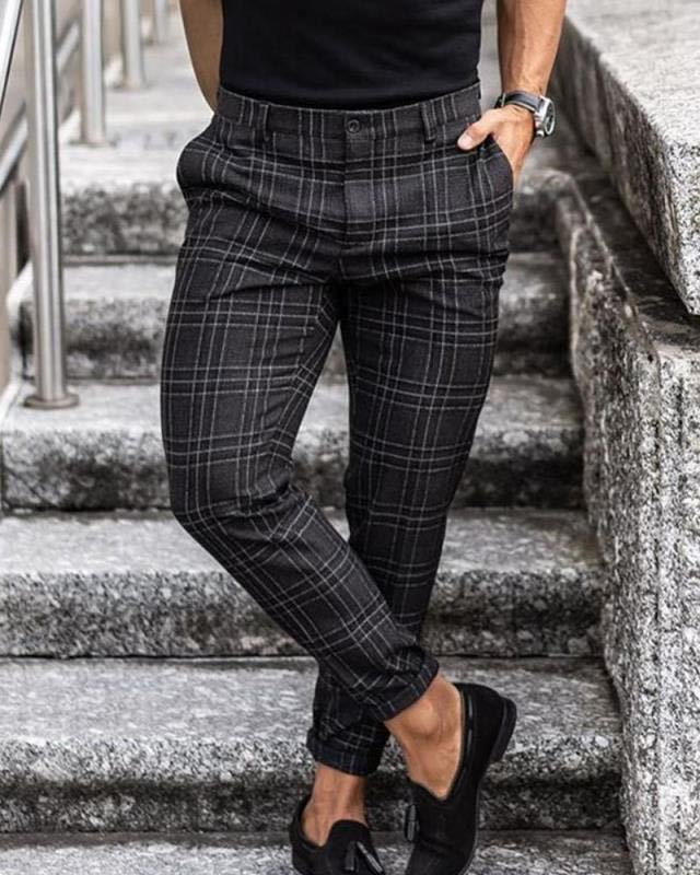 Plaid Print Pants Men'