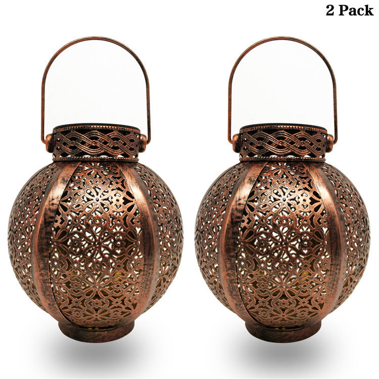 Cross-Border E-Commerce New Solar Wrought Iron Hanging Lamp Outdoor Garden Lamp Waterproof Villa Decoration Chandelier Landscape Lantern - One Red Hill