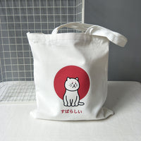 Large Women's Shopper Bag Canvas Tote Korean Shoulder Bags Cat Shopping Bag with Print Black Cloth Handbags Eco Friendly